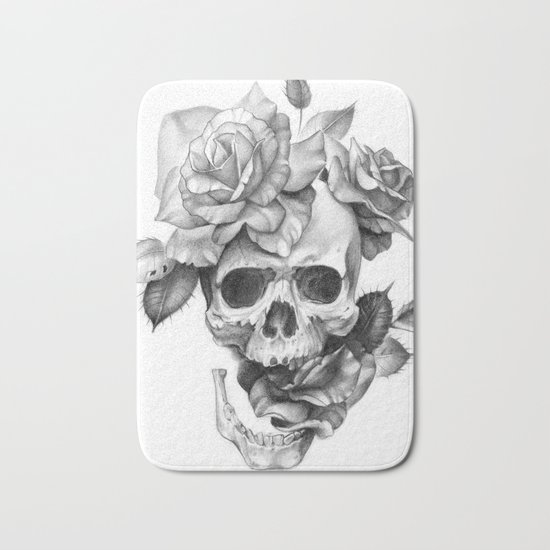 Black and white Skull and Roses Bath Mat
