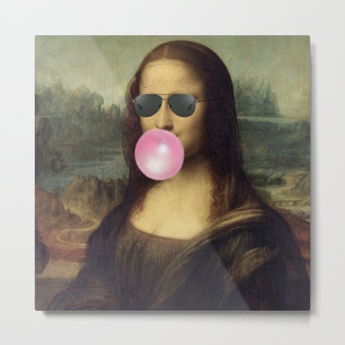 Bubble Gum "Cool Girl" Mona Lisa pop art portrait painting by Leonardo da Vinci Metal Print