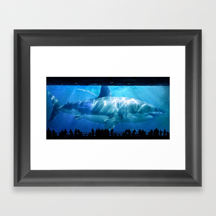 Megalodon Shark in Aquarium Framed Art Print