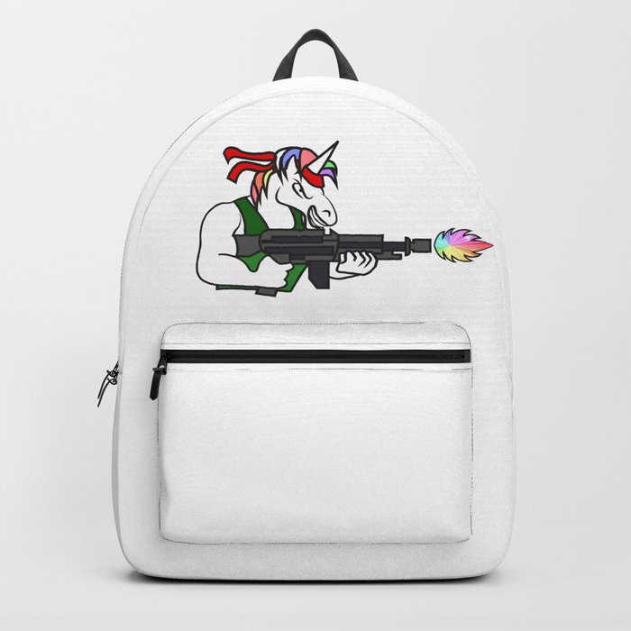 Unicorn rainbow machine gun shooting weapon fighter soldier gift idea Backpack