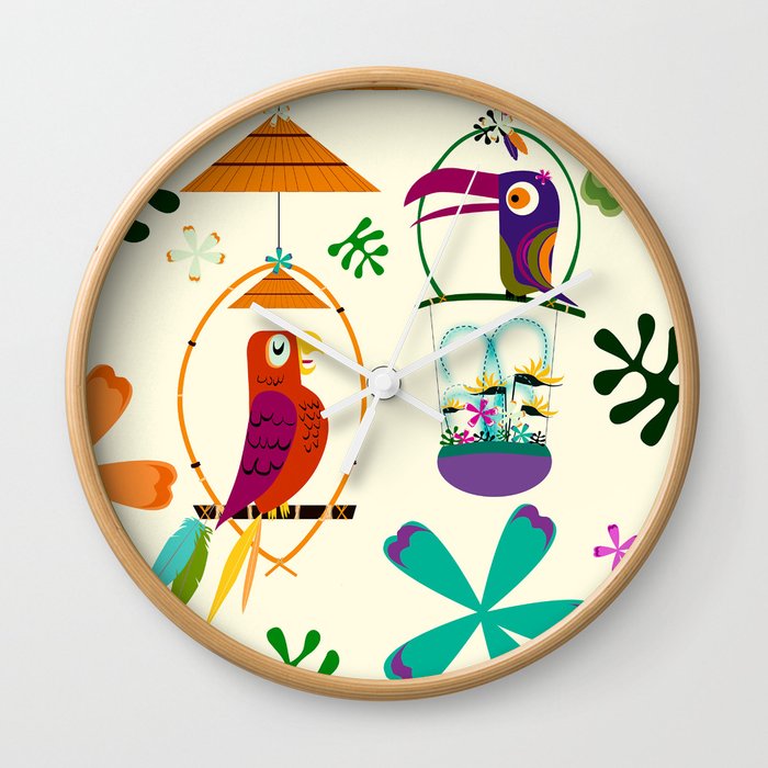 Vintage Modern Tiki Birds Wall Clock