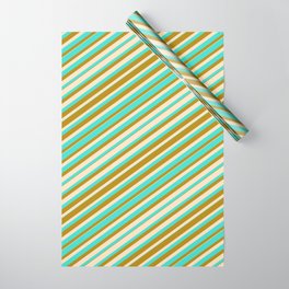 [ Thumbnail: Bisque, Turquoise, and Dark Goldenrod Colored Lines Pattern Wrapping Paper ]