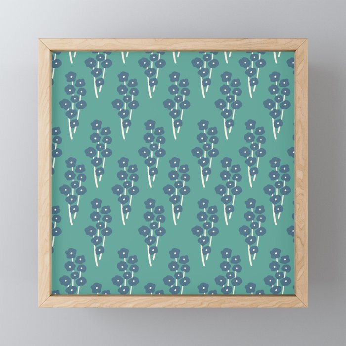 Floral-No-1-Green with Naval Blue flowers Framed Mini Art Print