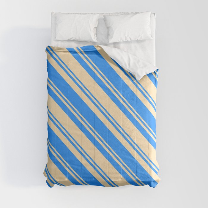Blue and Beige Colored Pattern of Stripes Comforter