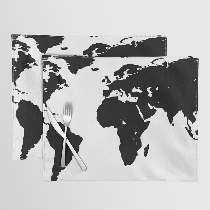 Minimalist World Map Black on White Placemat