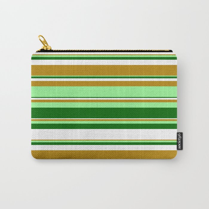 Dark Goldenrod, Green, Dark Green, and White Colored Stripes Pattern Carry-All Pouch