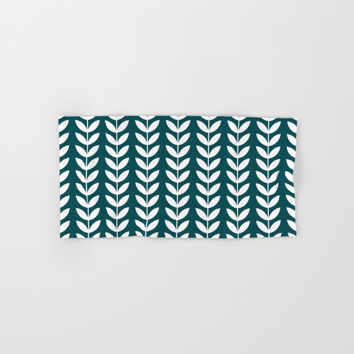 Teal Blue and White Scandinavian leaves pattern Hand & Bath Towel