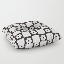 Retro Flower Checker in Black&White Floor Pillow