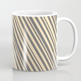 [ Thumbnail: Beige and Dim Gray Colored Stripes/Lines Pattern Coffee Mug ]