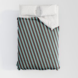 [ Thumbnail: Dim Grey, Light Blue, Turquoise, Maroon, and Black Colored Lined/Striped Pattern Comforter ]