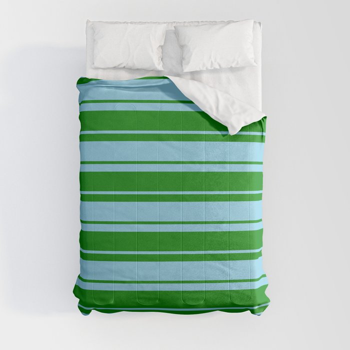 Green and Sky Blue Colored Lined/Striped Pattern Comforter