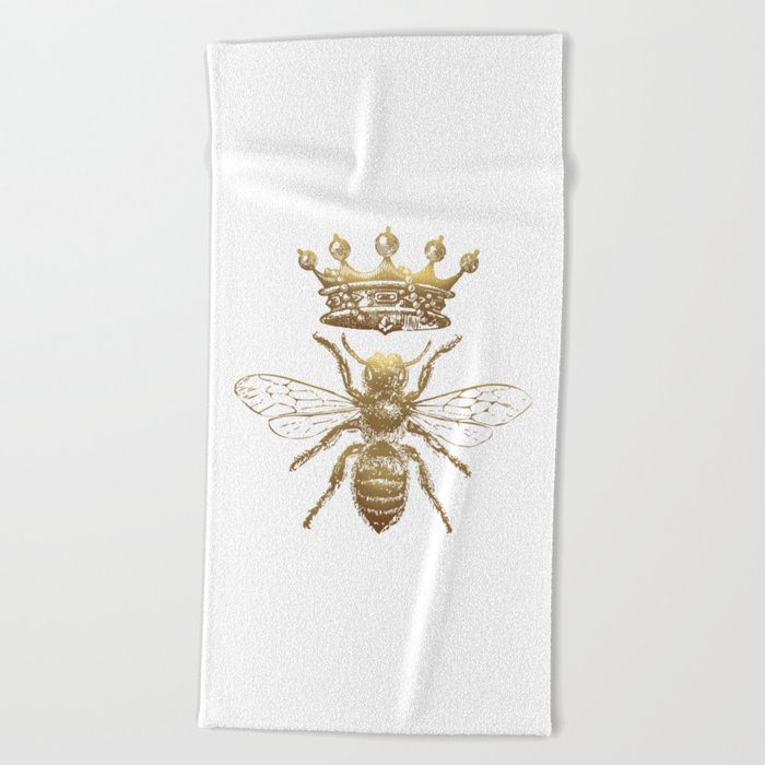 Queen Bee | Vintage Bee with Crown | Gold and White | Beach Towel