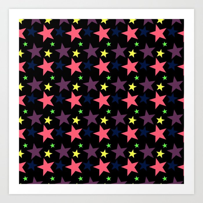 Happy Stars on Black Art Print