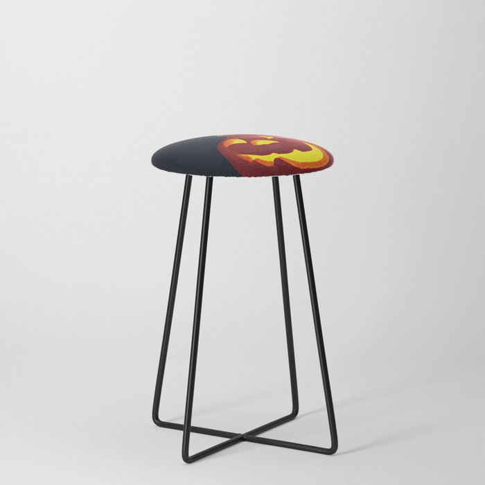 Glowing Pumpkin with Autumn Leaves on a Dark Background. Jack's Lantern. Halloween Decoration Counter Stool