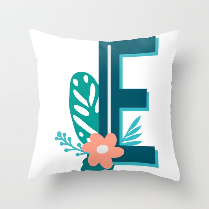 Tropical Flowers Monogram Letter E Throw Pillow