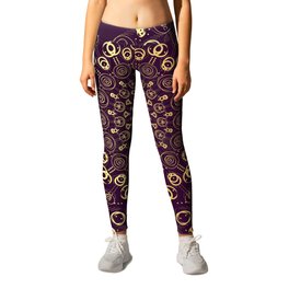 Gold/Purple Spiral Pattern Leggings | Detailed, Plum, Pattern, Abstract, Graphicdesign, Metallic, Symmetry, Circle, Chain, Medallion 
