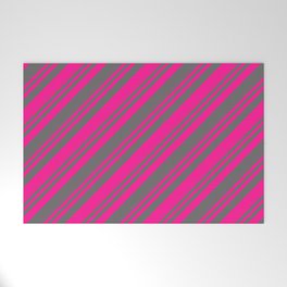 [ Thumbnail: Deep Pink & Dim Grey Colored Lined Pattern Welcome Mat ]
