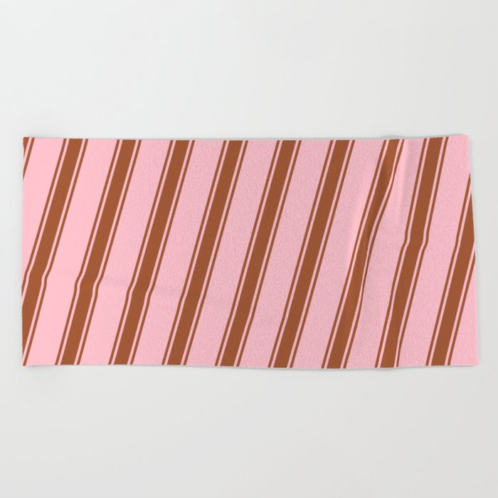 Pink and Sienna Colored Pattern of Stripes Beach Towel