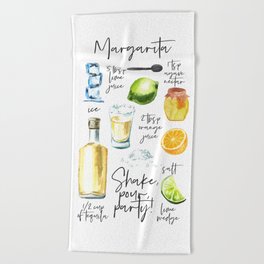 Margarita Recipe Watercolor Illustration Beach Towel