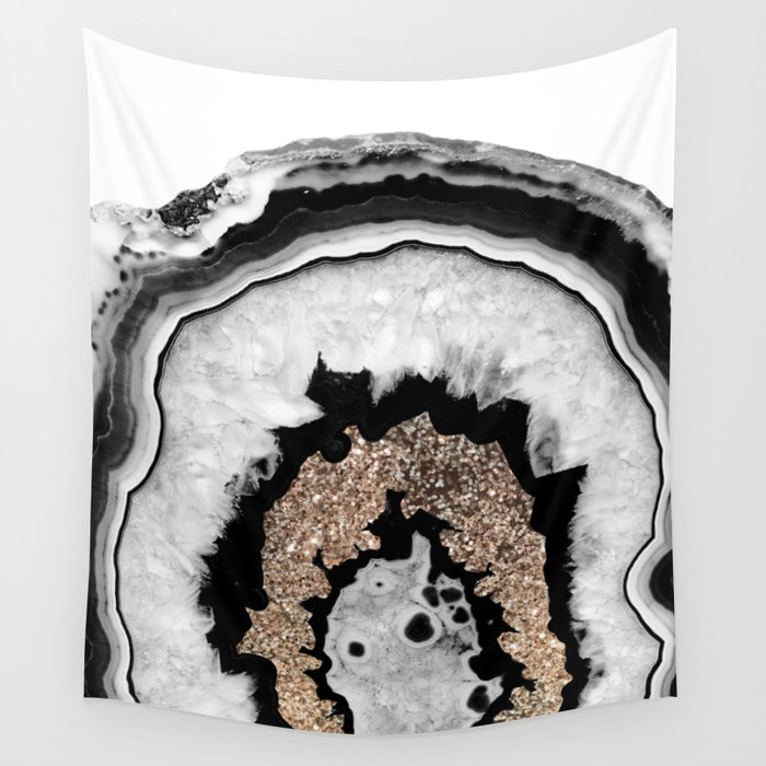 Gray Black White Agate with Gold Glitter #1 (Faux Glitter) #gem #decor #art #society6 Wall Tapestry