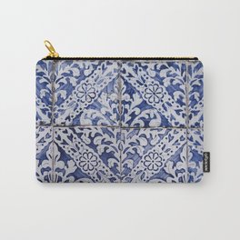 Portuguese Tiles - Azulejo Blue and White Floral Leaf Design Carry-All Pouch | Photo, Summer, Mediterraneantiles, Azulejoarttile, Azulejo, Azulejosceramics, Mosaic, Ceramics, Mosaico, Bluewhitepattern 