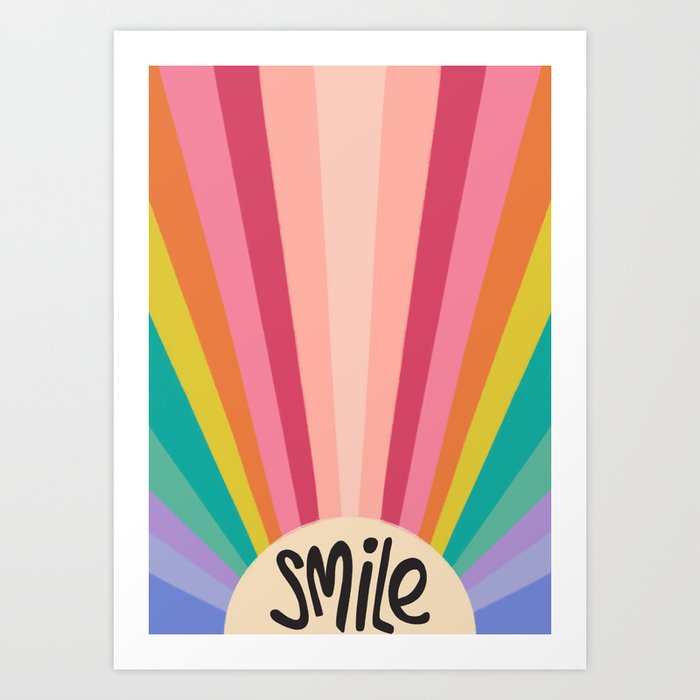 Smile - 70s Retro Sun Rainbow  Art Print