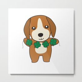 Beagle Shamrocks Cute Animals For Happiness Metal Print