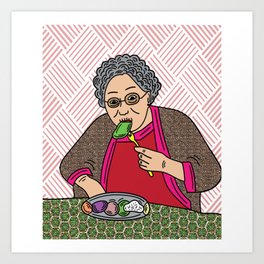 Funny And Hungry Grandma Art Print | Animal, Esslust, No Meat Salad, Cool Spell, Appetite, Food, Fast Food, Hunger Food, Vintage, Cool Sayings 