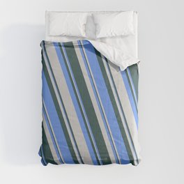 [ Thumbnail: Cornflower Blue, Light Grey & Dark Slate Gray Colored Lines/Stripes Pattern Comforter ]