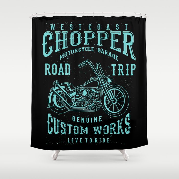 Retro Motorcycle Chopper Typography Shower Curtain