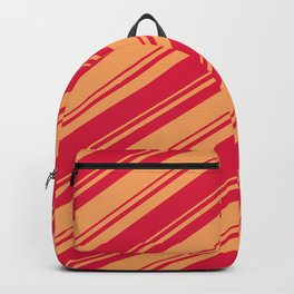 [ Thumbnail: Brown and Crimson Colored Stripes/Lines Pattern Backpack ]