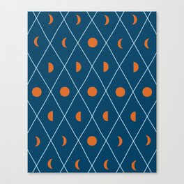 Moon Phases Pattern in Navy Blue and Orange 8 Canvas Print