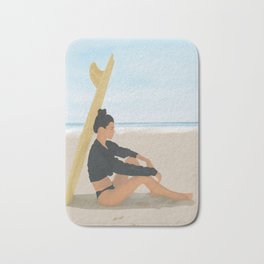 Surfboard Shade Bath Mat | Digital, Graphicdesign, Sand, Waves, Sky, Blue, Surfboard, Sea, Surfing, Beach 