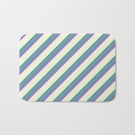 [ Thumbnail: Sea Green, Purple & Beige Colored Stripes/Lines Pattern Bath Mat ]