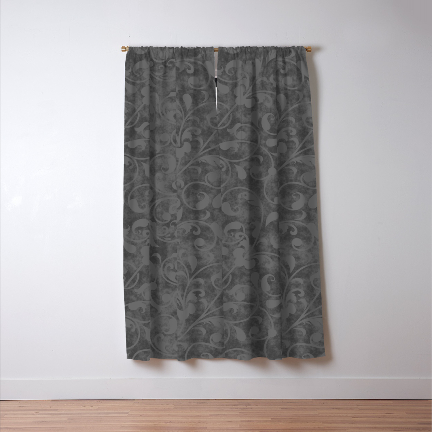 Modern Farmhouse Gray Damask Print Flower Vine On Weathered