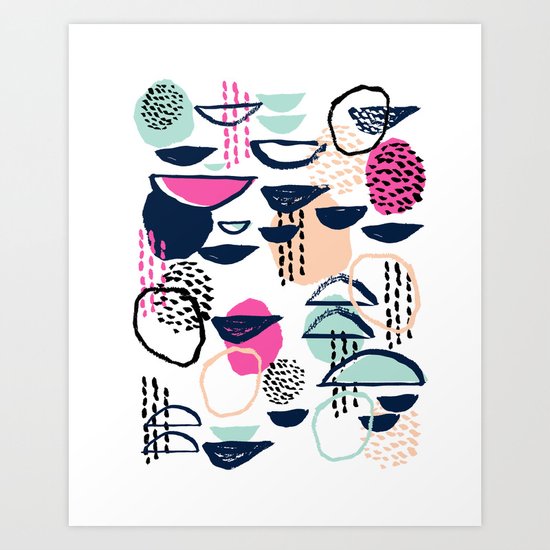 Rumba - pattern print retro cool hipster art colorful feminine shapes abstract Art Print