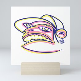 Skateboard Kid with Big Mouth and Crazy Eyes, Wearing Trucker Hat Mini Art Print