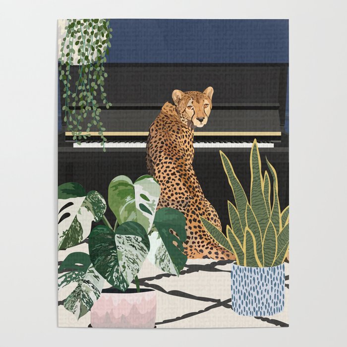 Cheetah playing piano Poster