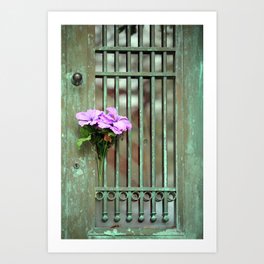 Door With Flowers Art Print | Lock, Photo, Green, Vault, Lovedone, Metal, Flowers, Door, Pattern, Victorianera 