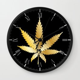 Gold Cannabis Leaf Wall Clock