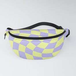Wavy Check - Lime And Purple - Checkerboard Pattern Print Fanny Pack