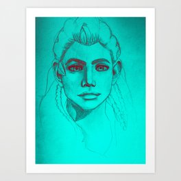 Aloy Dawn Art Print | Horizon, Zero, Videogame, Dawn, Notebook, Maroon, Sketch, Portrait, Ps4, Teal 