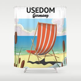 Ahlbeck Beach, Usedom beach travel poster. Shower Curtain