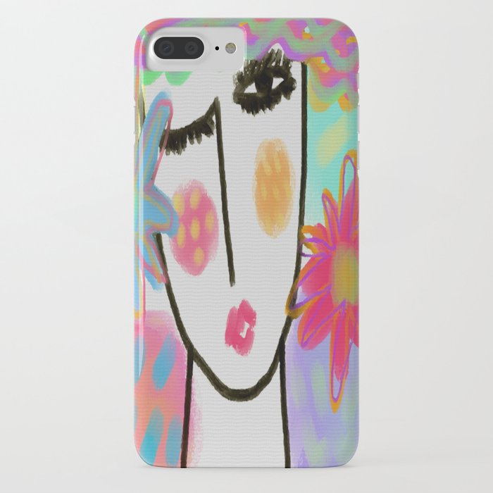 Woman With Flowers Abstract Digital Painting Iphone Case By