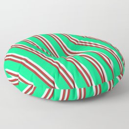 [ Thumbnail: Lavender, Red & Green Colored Striped Pattern Floor Pillow ]
