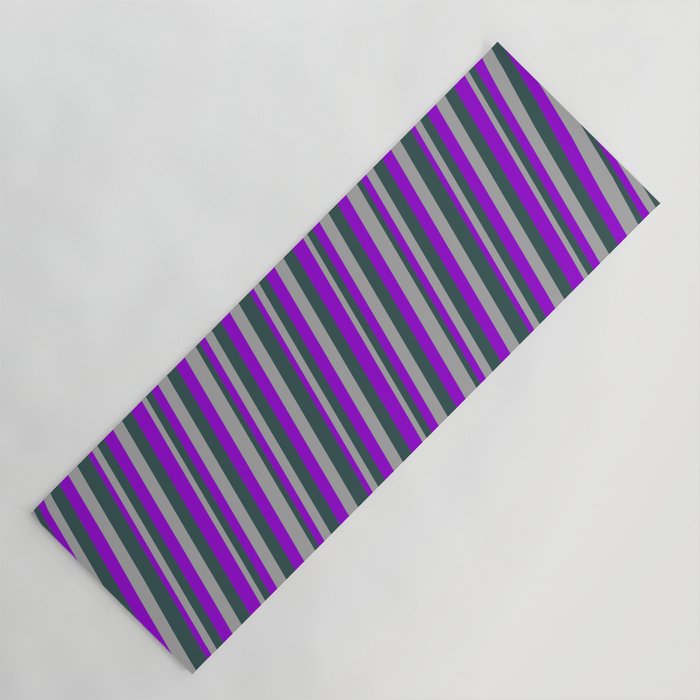 Dark Violet, Dark Gray, and Dark Slate Gray Colored Striped Pattern Yoga Mat