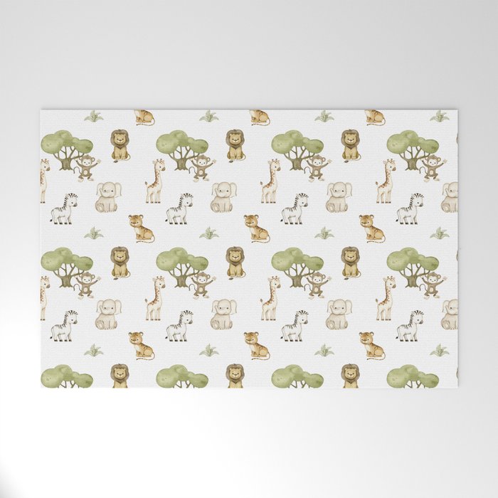 Watercolor Safari Jungle Animals Welcome Mat