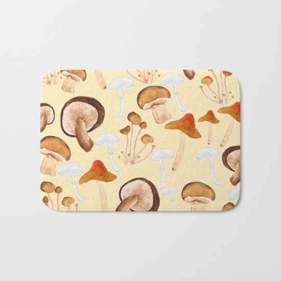 mushroom pattern watercolor painting Bath Mat