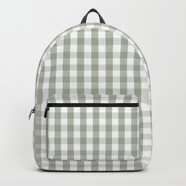 Desert Sage Grey Green and White Gingham Check Backpack | White, Grey, Gingham, Checkers, Girlie, Digital, Sage, Desertsage, Square, Tartan 