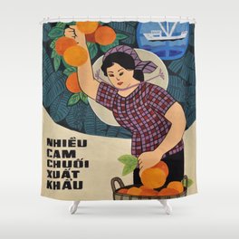 Vietnamese Poster - Harvesting Oranges  Shower Curtain